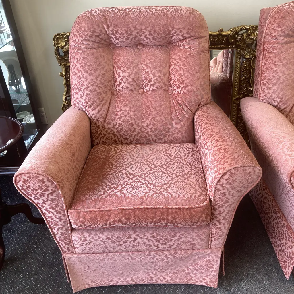 Pair of Vintage Rocker Lounge Chairs, Salmon Colour Draylon Image 1++