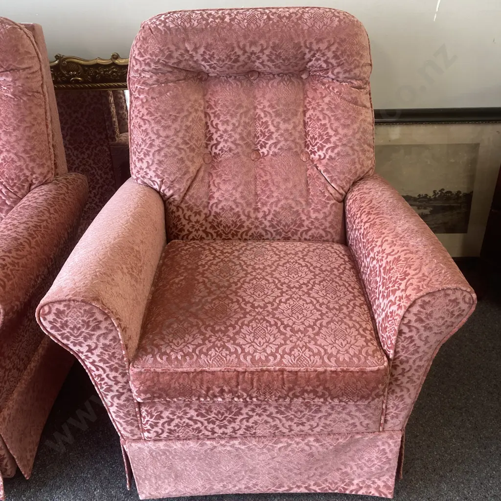 Pair of Vintage Rocker Lounge Chairs, Salmon Colour Draylon Image 1++