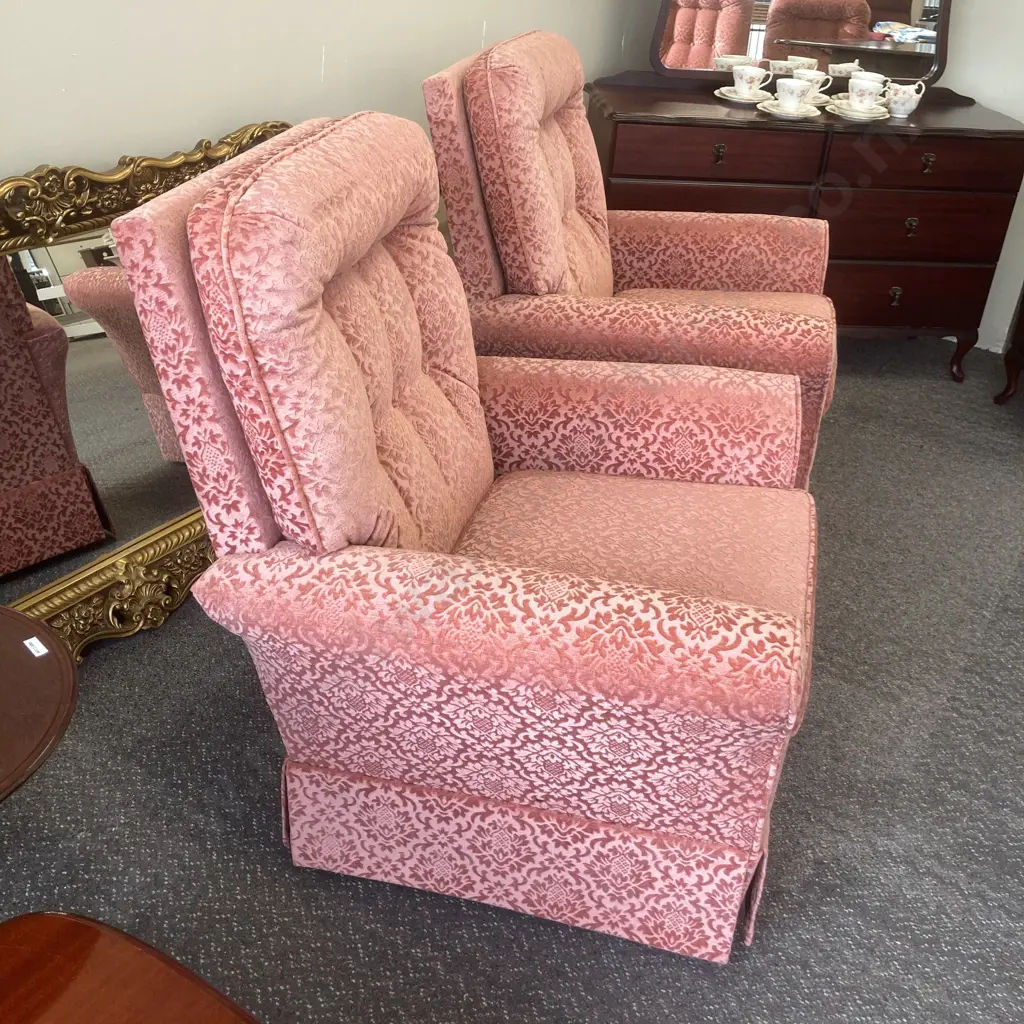 Pair of Vintage Rocker Lounge Chairs, Salmon Colour Draylon Image 1++