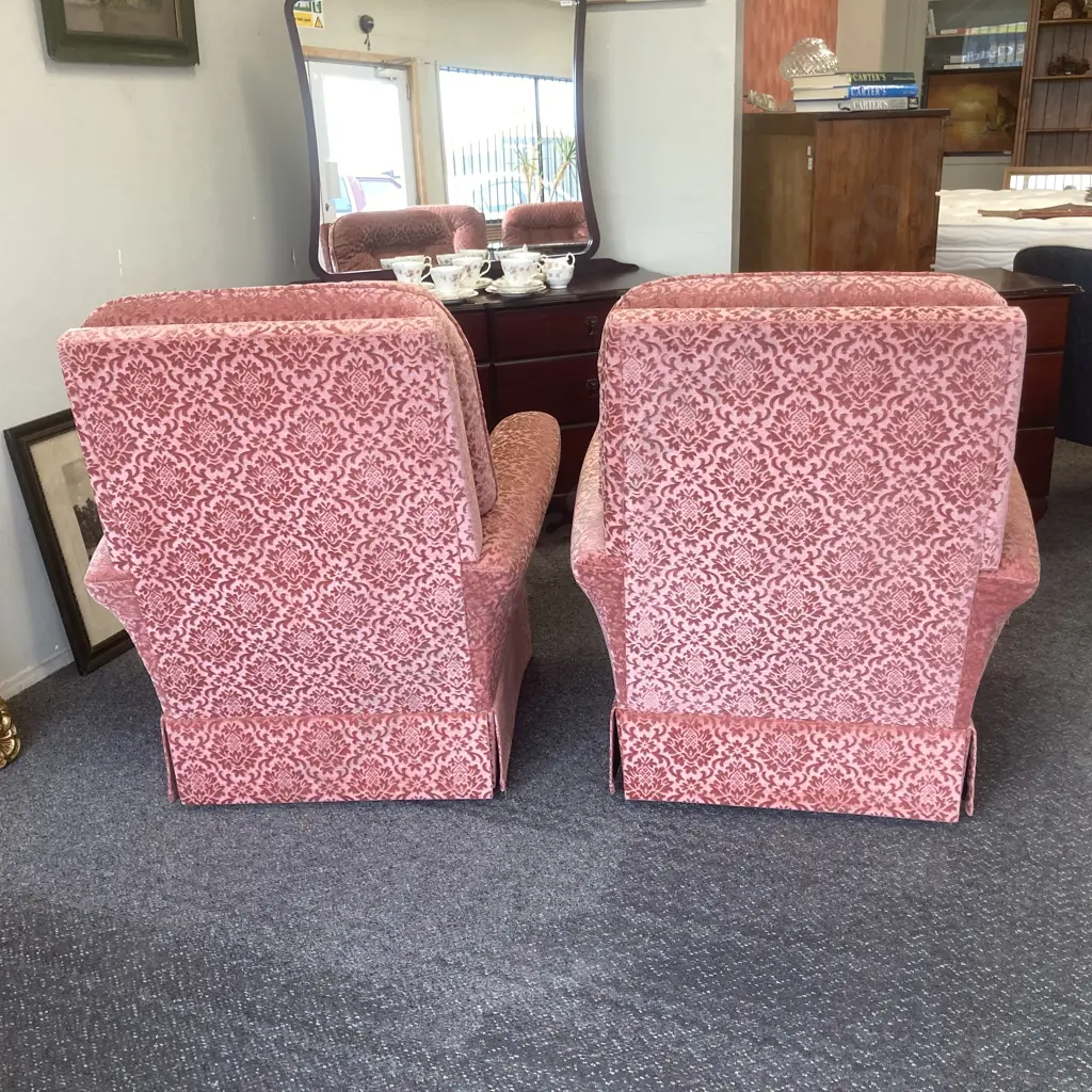 Pair of Vintage Rocker Lounge Chairs, Salmon Colour Draylon Image 1++