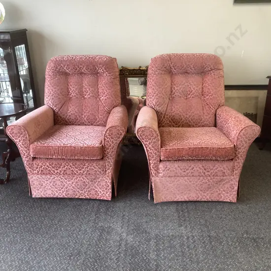 Pair of Vintage Rocker Lounge Chairs, Salmon Colour Draylon