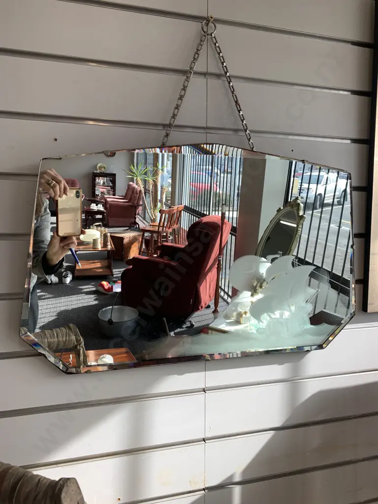 Vintage Retro Wall Mirror, Bevelled Edge With Frosted Etched Sailing Ship, 40 x 65cm Image 1++