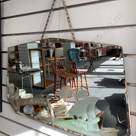 Vintage Retro Wall Mirror, Bevelled Edge With Frosted Etched Sailing Ship, 40 x 65cm