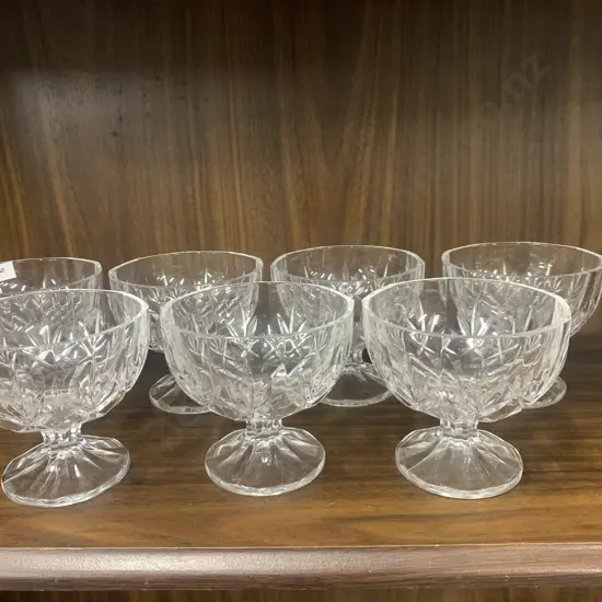 Art Nouveau Heavy Cut Footed Crystal Sundae Dishes, Set of 7
