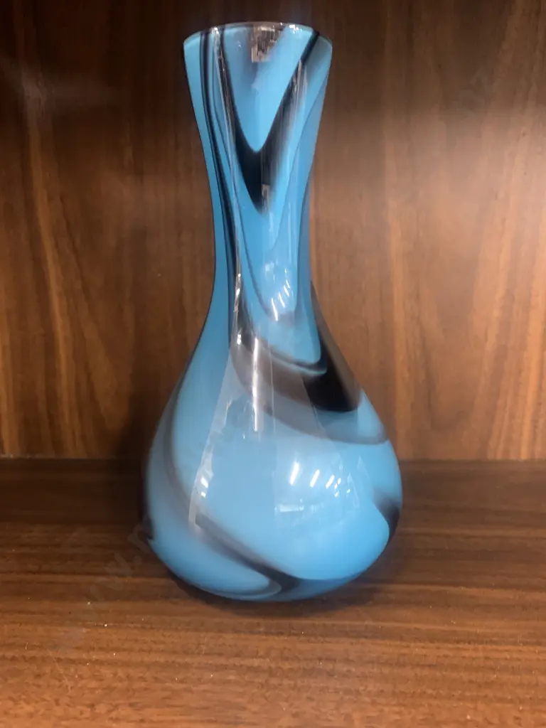 Art Glass Swirl Vase Signed On Base, H19cm Image 1++
