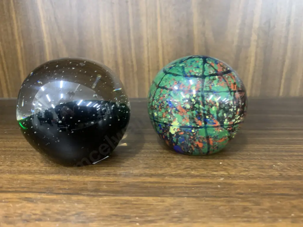 Pair of Paper Weights, Green & Multi Coloured Image 1++