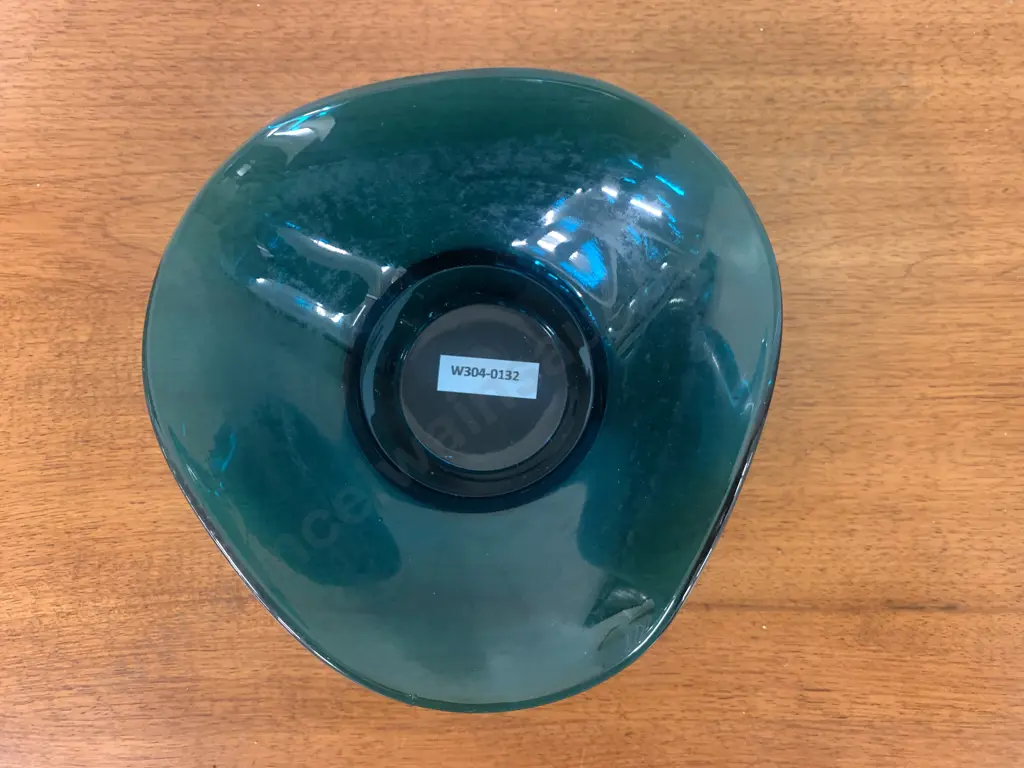 Mid Century Blue Glass Bowl With Ruffle Edge Design Image 1++