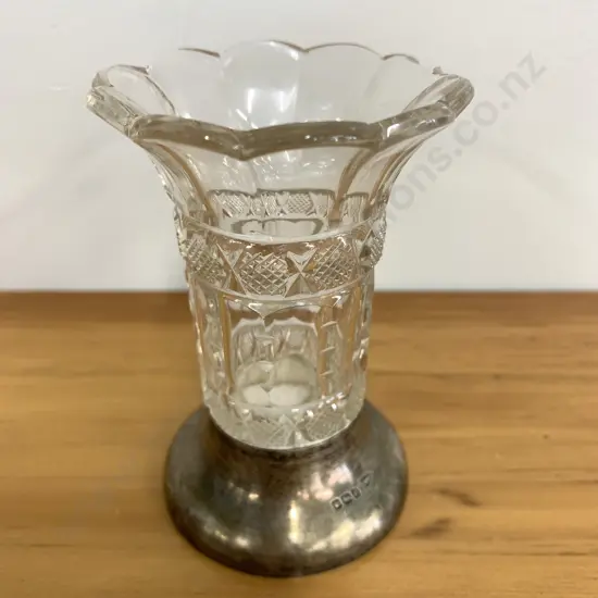 Cut Glass Vase With Hallmarked Silver Base H10cm