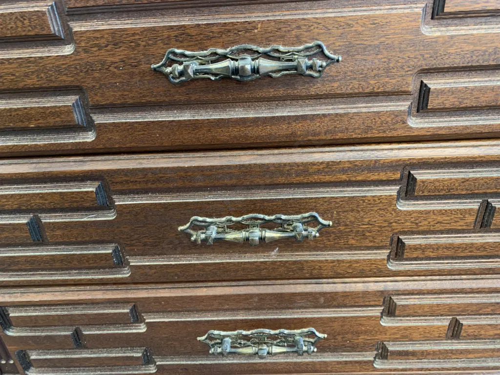 Mahogany 6 Drawer Lowboy, Ornate Handles, Sendrita Suite By Dj Collings Ltd Image 1++
