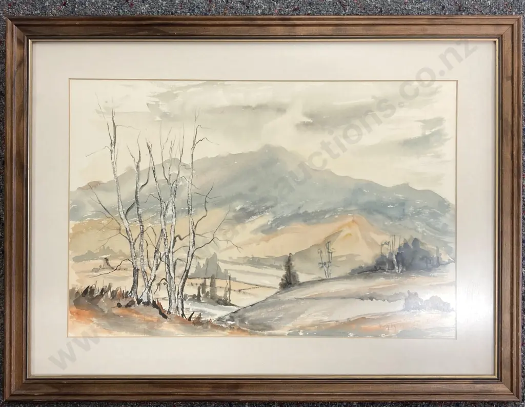 Framed Watercolour by Ruth Taylor of a Waikato Landscape, 45 x 60cm Image 1++
