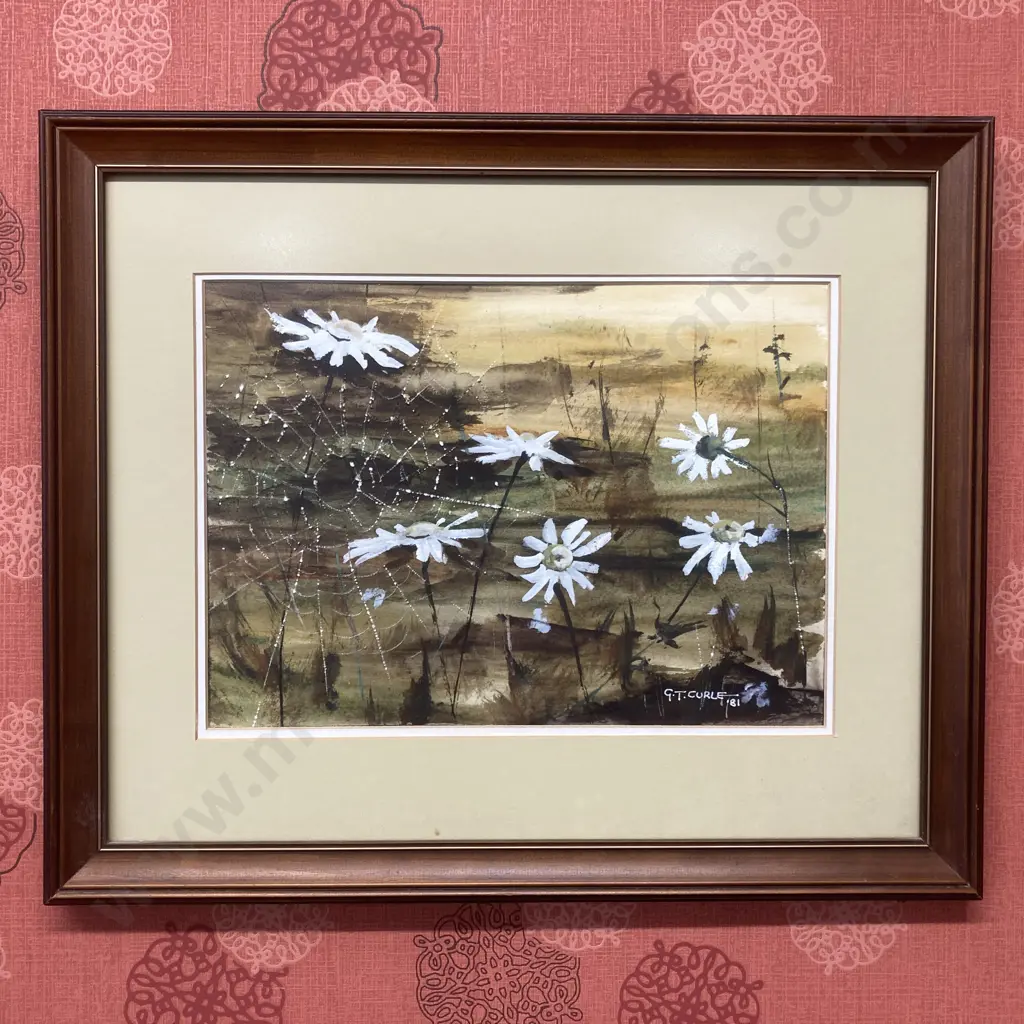 Framed Artwork by G.T.Curle 81 Titled "Other Side Of The Road" - Massey Daisies, 45 x 51cm Image 1++