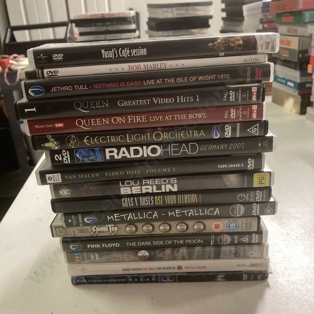 Lot of 16 DVDs, Yusufs Cafe, Queen, Metallica, Pink Floyd, ELO, Lou Reed, Guns & Roses Etc Image 1++