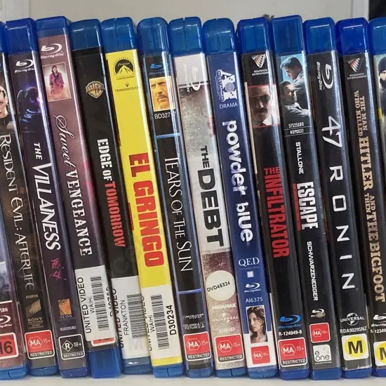 Blu-rays  x 25, 47 Ronin, Hitler & Bigfoot, Escape, Broken City, Bushwick, The Mule, Stand-Up Guys Etc