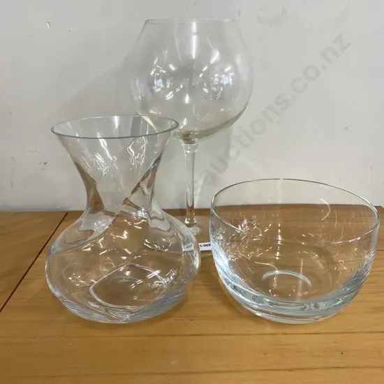 Krosno Vase, Bohemia Bowl, Romania Crystal Stemmed Glass