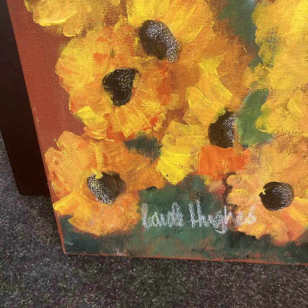 Original Artwork On Canvas of Sunflowers & Cream Buildings Signed by The Artist, 60 x 50cm Image 1++