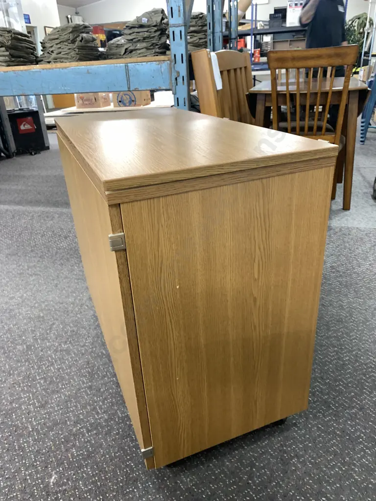 Oak Effect Sewing Cabinet, Fold On Table Top & Drawer Side Piece, Lockable With Key, H48 W97 D46cm Image 1++