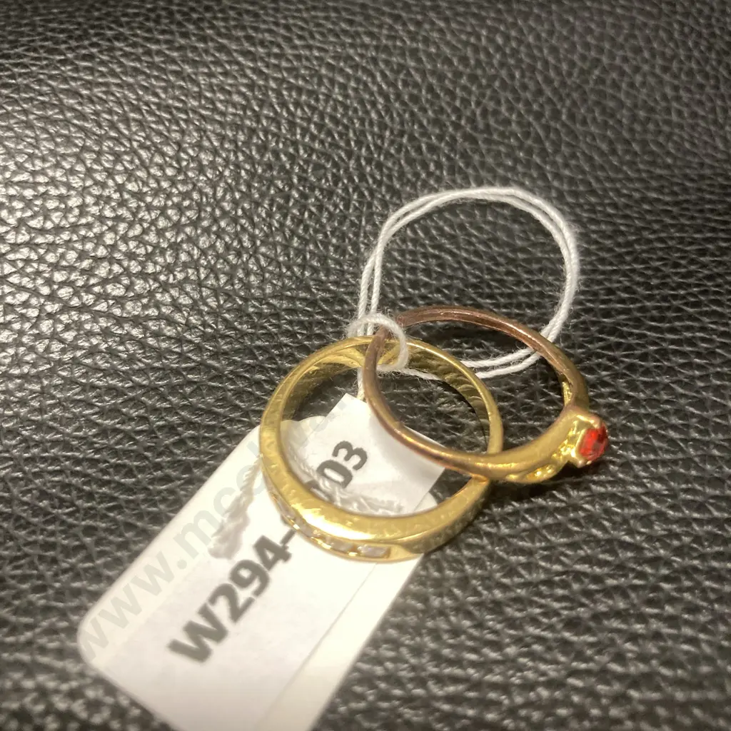 Pair of Costume Jewellery Rings (1 With Red Stone, 1 With Clear Stones) Image 1++