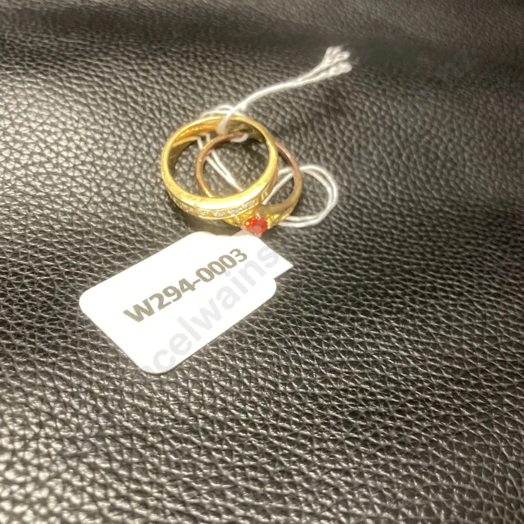 Pair of Costume Jewellery Rings (1 With Red Stone, 1 With Clear Stones) Image 1++