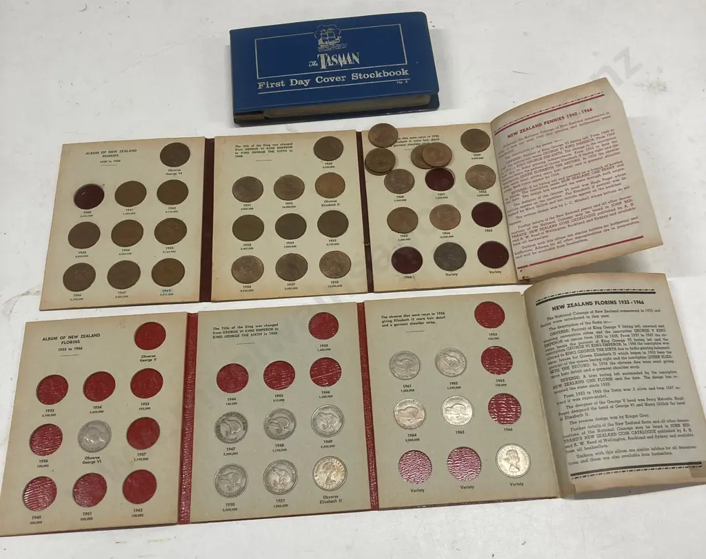 NZ Pennies By John Bertrand, 30 Coins, NZ Florins By John Bertrand,12 Coins (Both Incomplete), First Day Covers In Album Image 1++