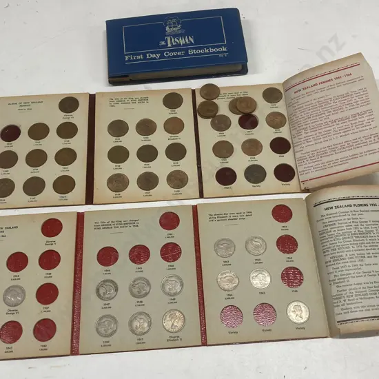 NZ Pennies By John Bertrand, 30 Coins, NZ Florins By John Bertrand,12 Coins (Both Incomplete), First Day Covers In Album