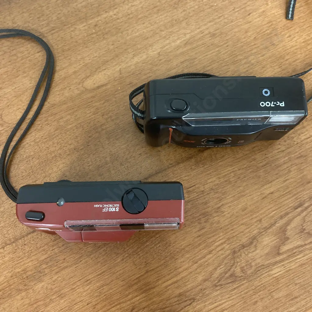 Rare Red Kodak S-Series S100 EF - 1987 35mm Point And Shoot Film Camera Made In Hong Kong & A Premier PC-700 Camera Image 1++