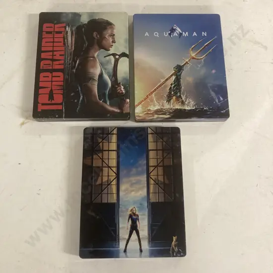 4K UltraHD & Blu-Ray Steelbooks x 3, Captain America, Aquaman & Tomb Raider