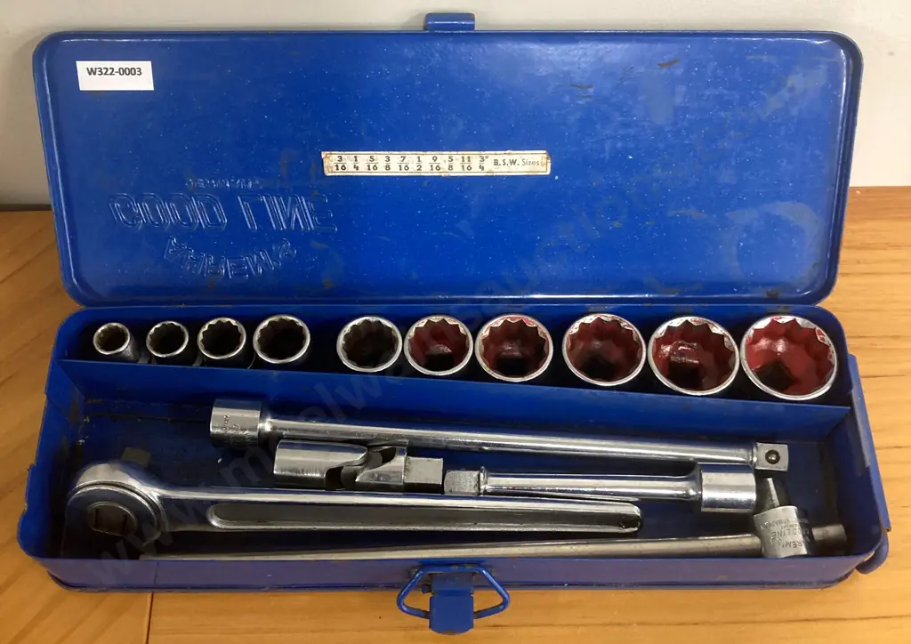Vintage AHREM'S GOODLINE (Germany) Socket Set - 1/2 drive, 15Pce, B.S.W. Sizes Image 1++