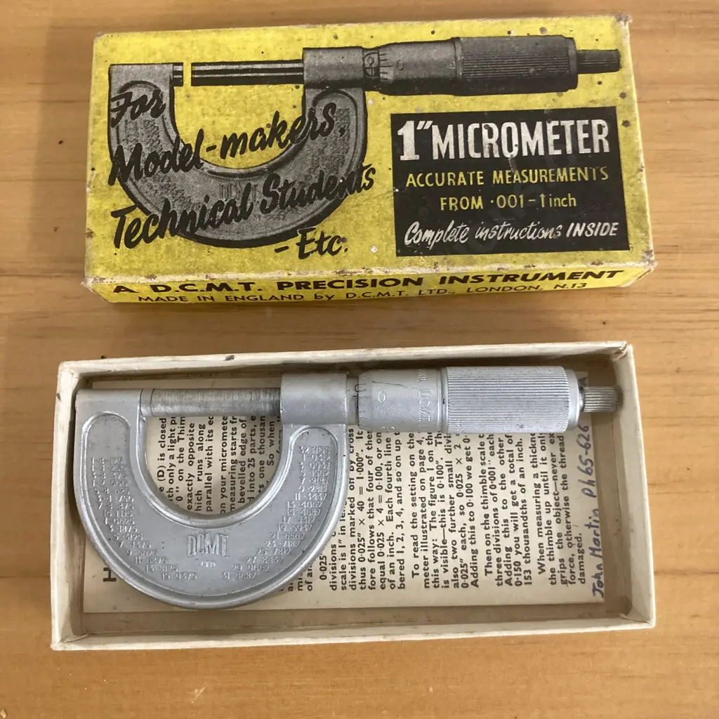 Vintage Indestro Brake Lining and General Riveting Set, No824, DCMT England 1" Micrometer, Original Boxes & Instructions Image 1++