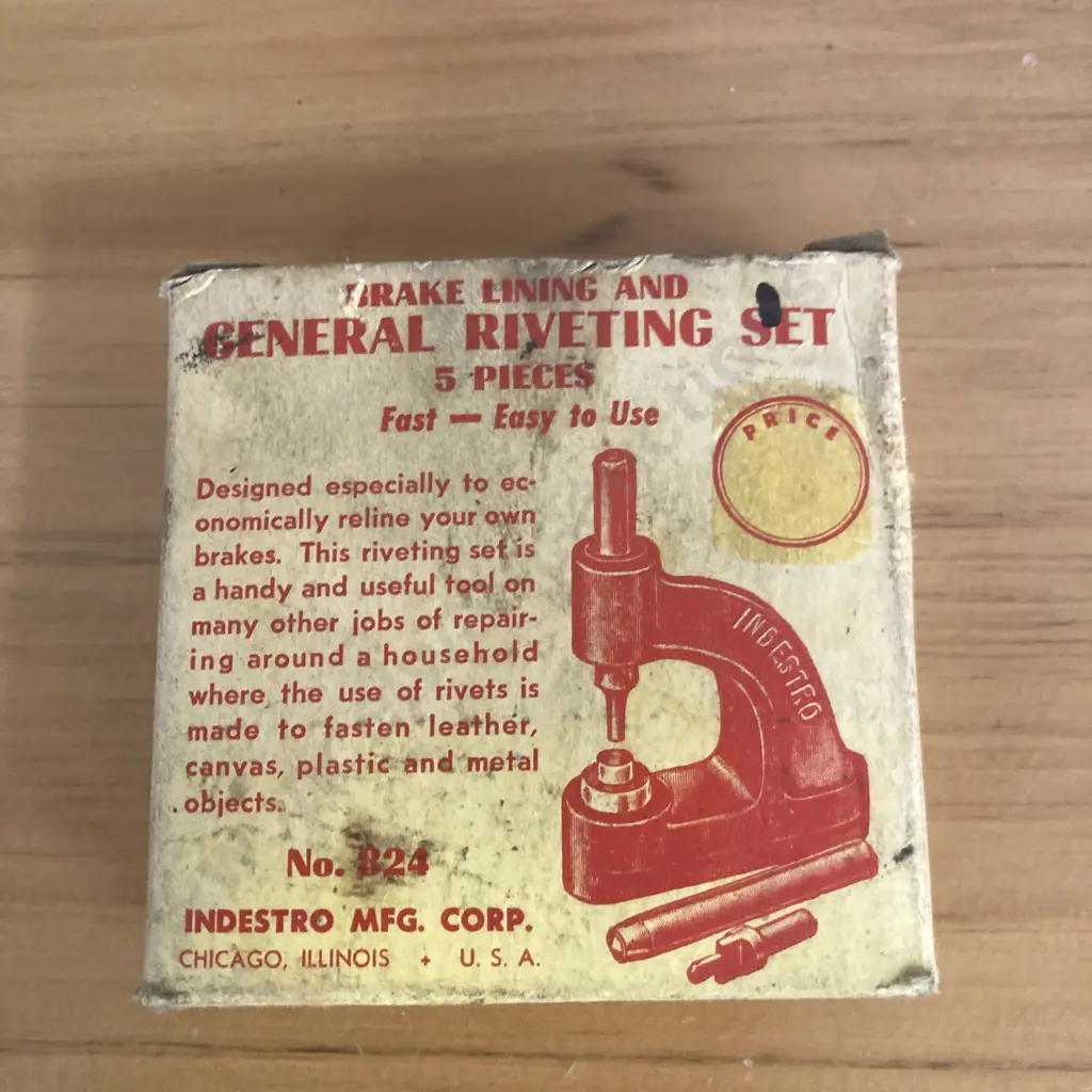 Vintage Indestro Brake Lining and General Riveting Set, No824, DCMT England 1" Micrometer, Original Boxes & Instructions Image 1++