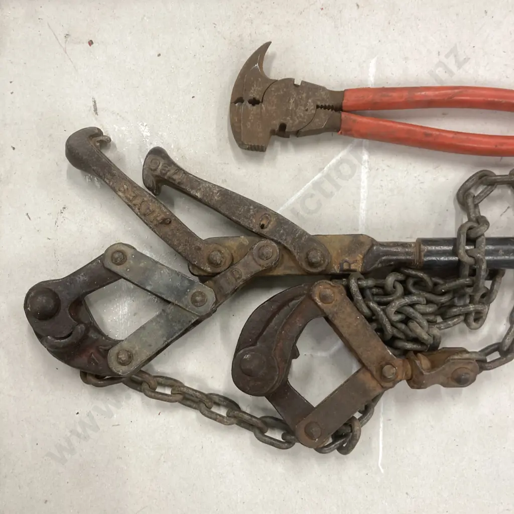 Pair of Hayes Wire Strainers With a Pair of Fencing Pliers Image 1++