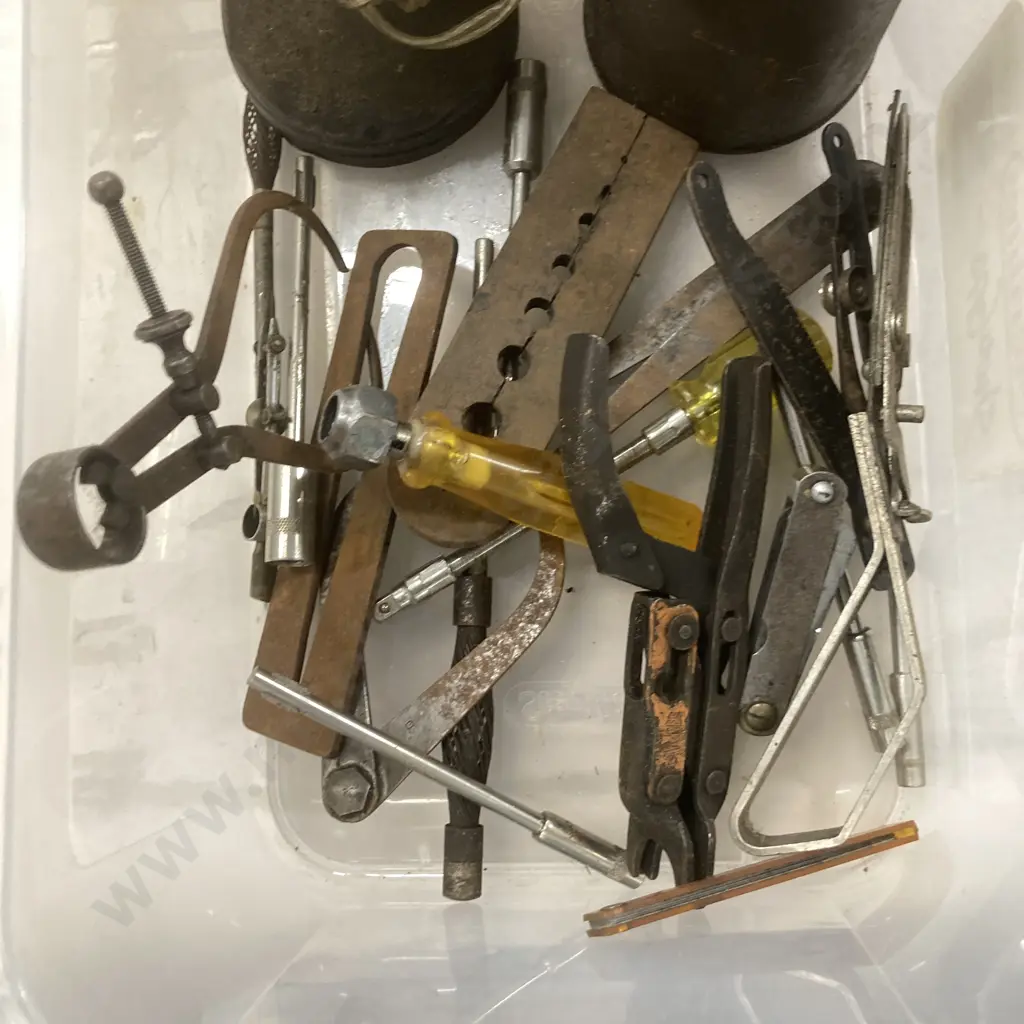 Bin of Vintage Tools, Augers, Calipers, Feeler Gauges Etc Image 1++