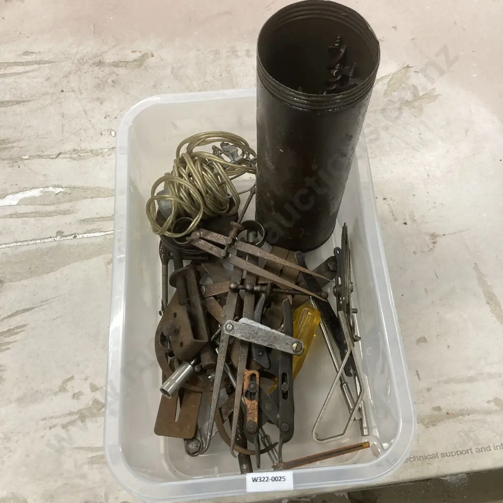 Bin of Vintage Tools, Augers, Calipers, Feeler Gauges Etc Image 1++