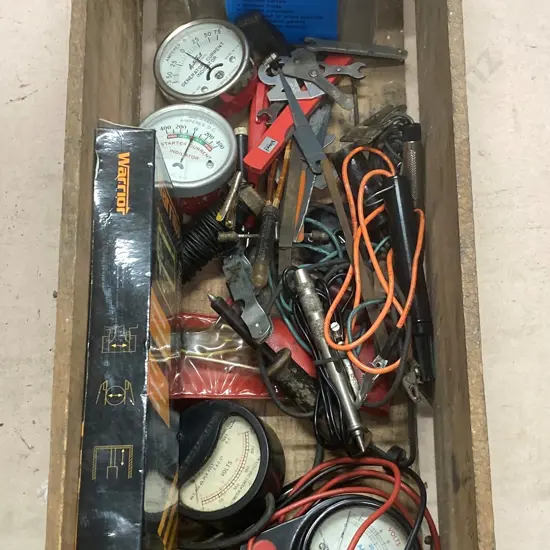 Vintage Box & Electrical Items, USA 627 Starter Current Gauge, Compression Tester, Digital Calipers, Assorted Gauges Etc