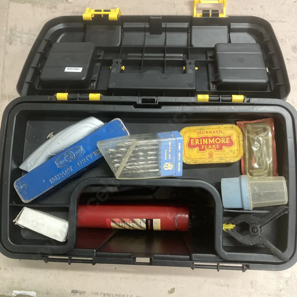 Arrow Tool Box With Internal Tray, Multi Wrench, Tin Snips, Spanner, Impact Driver Set, Drill Bits, Allen Keys Etc Image 1++