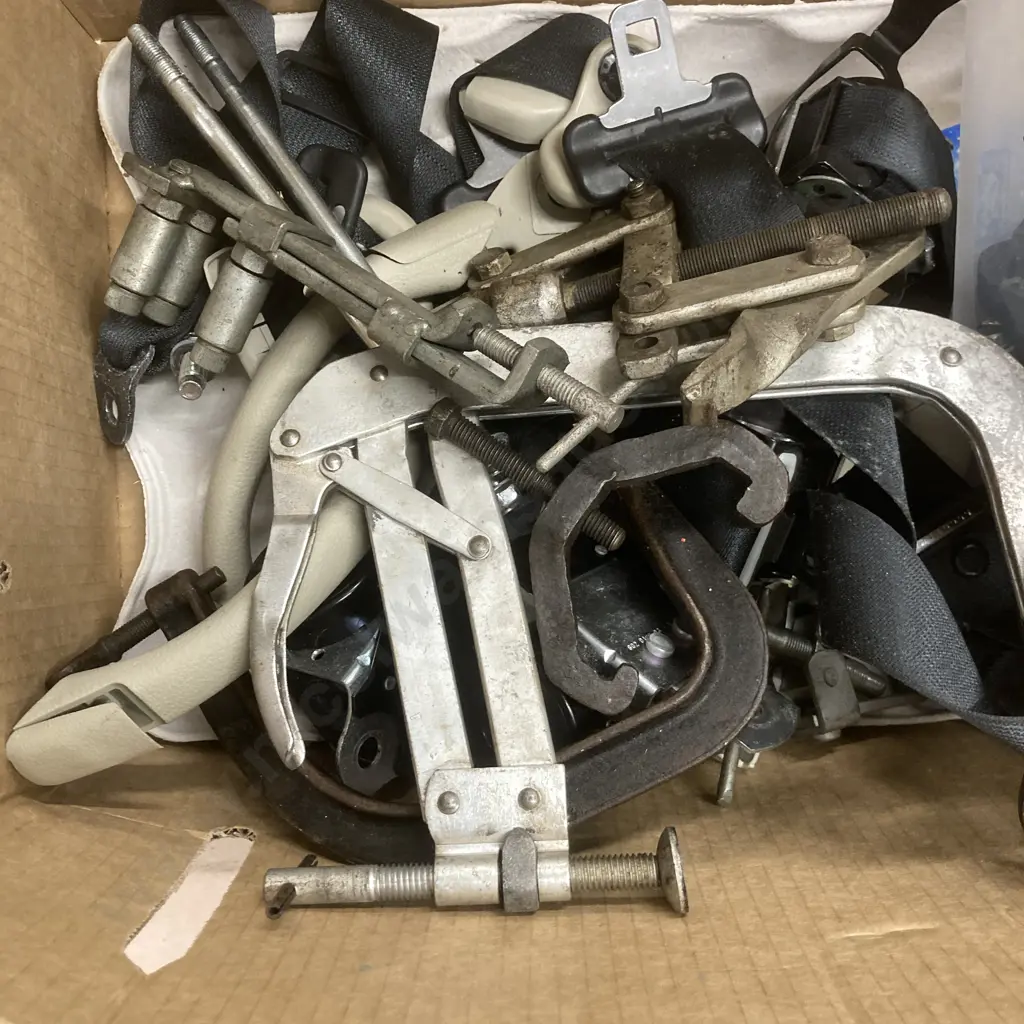 Box Lot Dixco 301 Tune Up Set, Seat Belts, NUts & Bolts, Assorted Tools Etc Image 1++