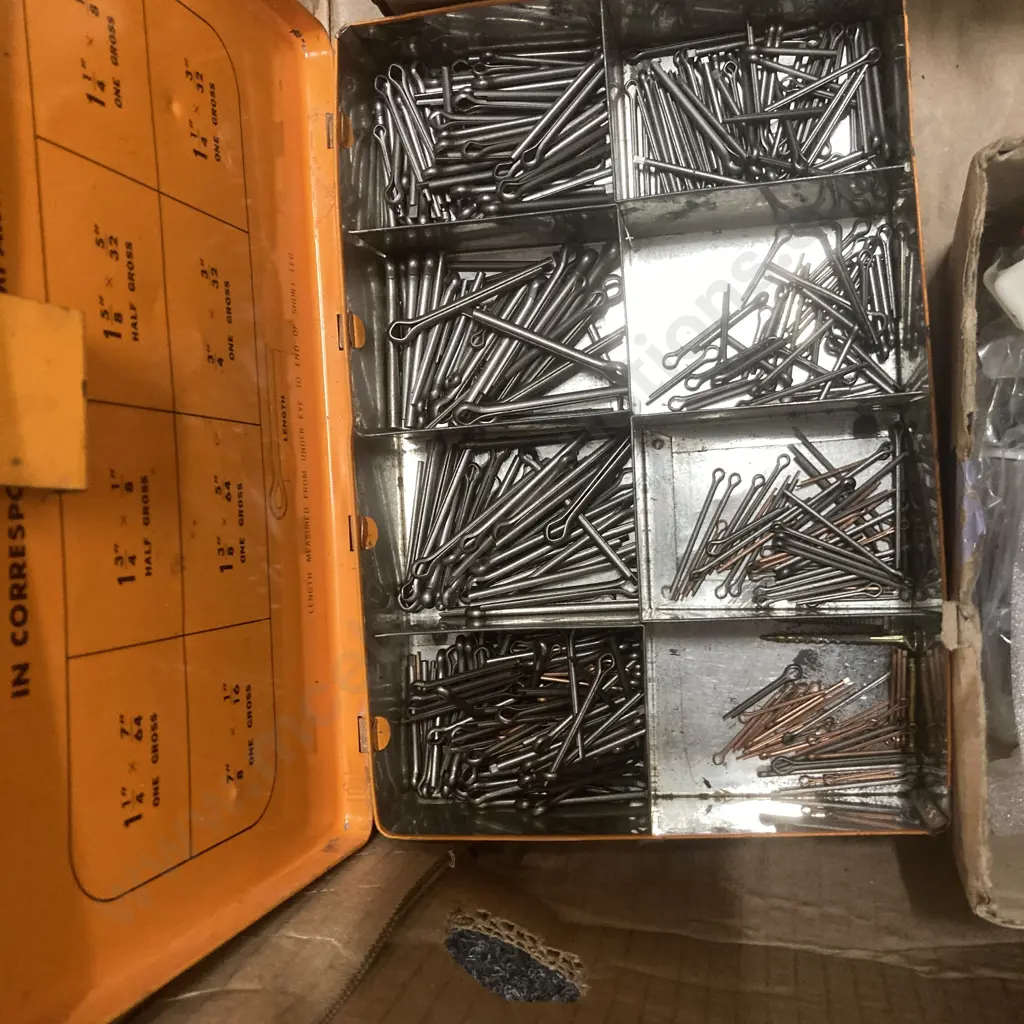Box Lot Staple Guns, Staples, Hardware, Tapware, Thor Cotter Pin Assortment, Light Shades Etc Image 1++