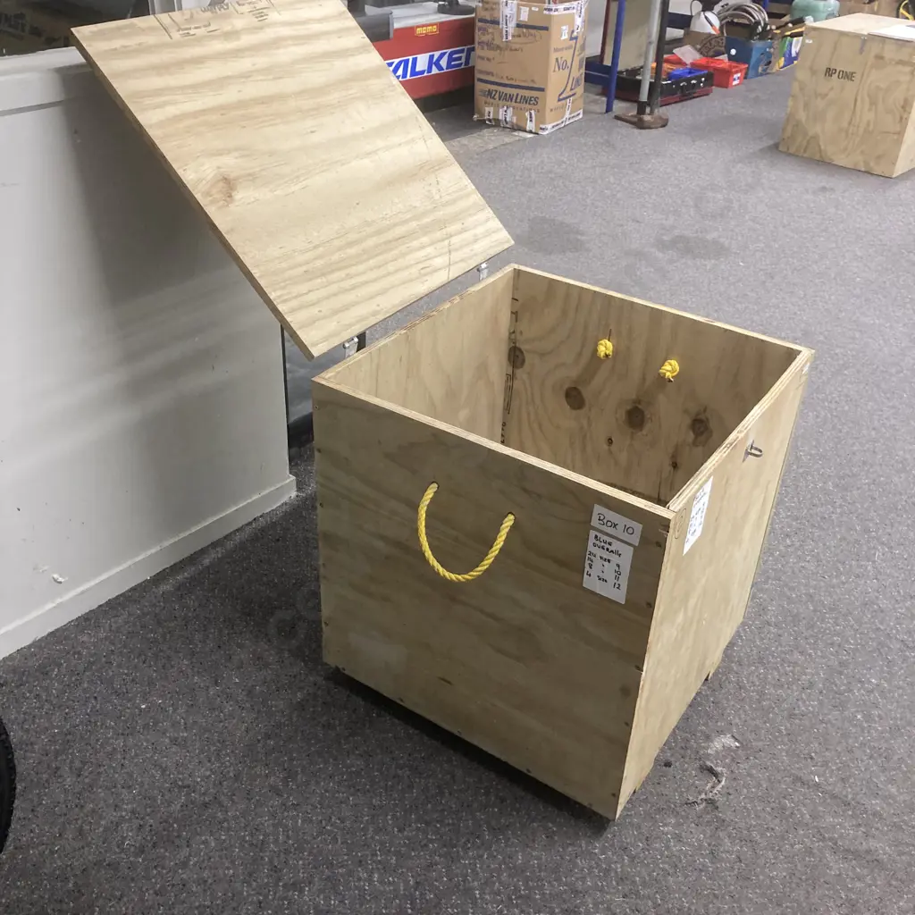 Plywood Box With Hinged Lid & Rope Handles, H66 W60 D60 Image 1++