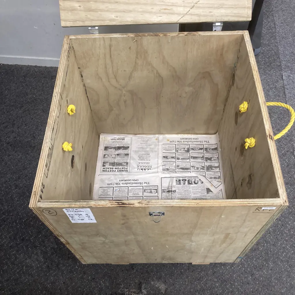 Plywood Box With Hinged Lid & Rope Handles, H66 W60 D60 Image 1++