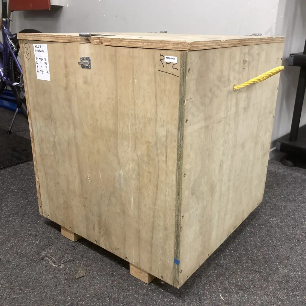 Plywood Box With Hinged Lid & Rope Handles, H66 W60 D60 Image 1++