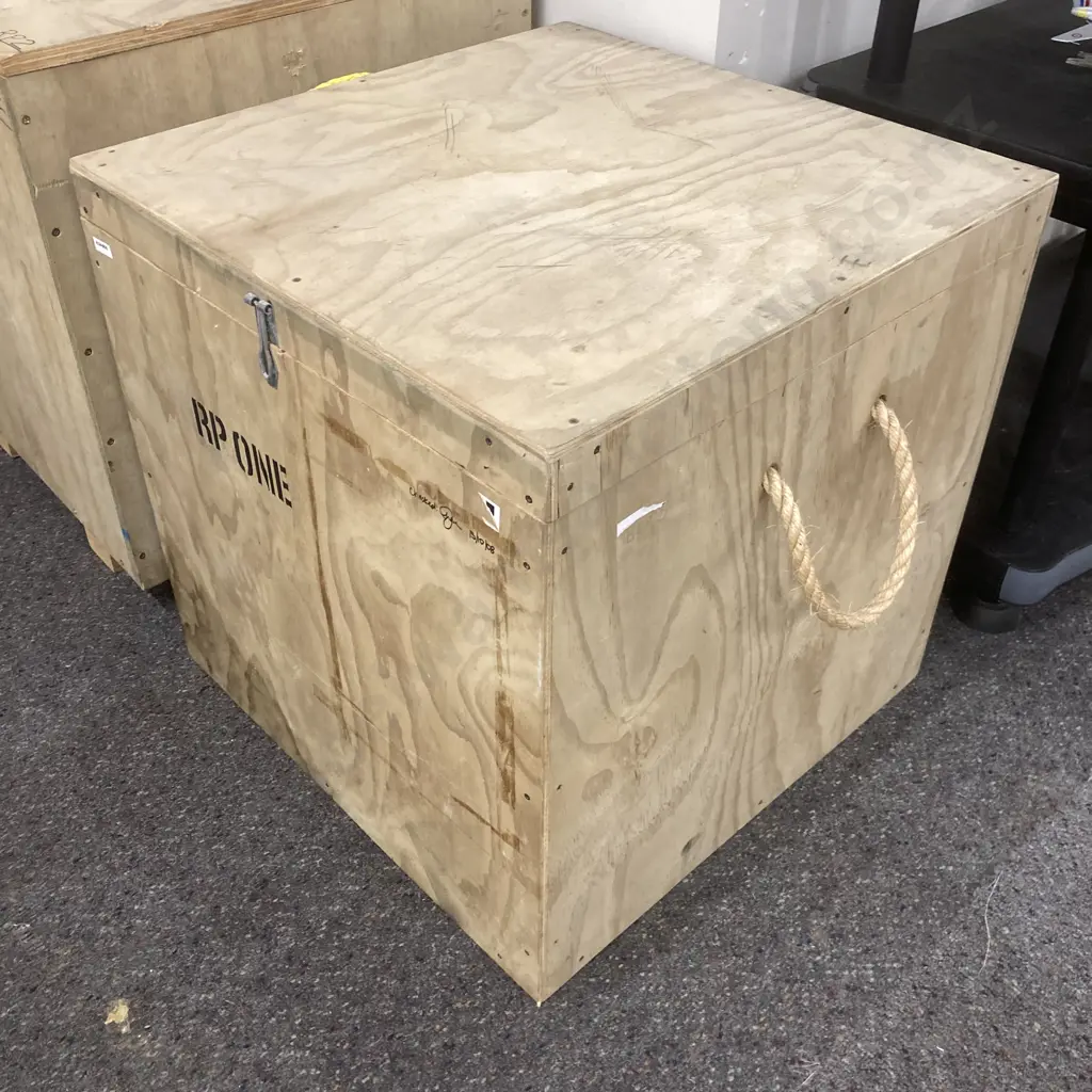Plywood Box With Hinged Lid & Rope Handles, H59.5 W59.5 D59.5cm Image 1++
