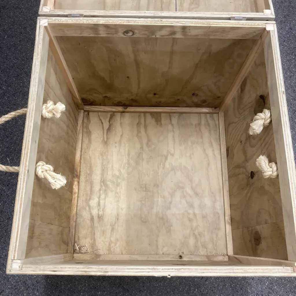 Plywood Box With Hinged Lid & Rope Handles, H59.5 W59.5 D59.5cm Image 1++