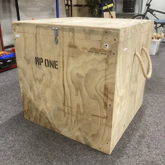 Plywood Box With Hinged Lid & Rope Handles, H59.5 W59.5 D59.5cm