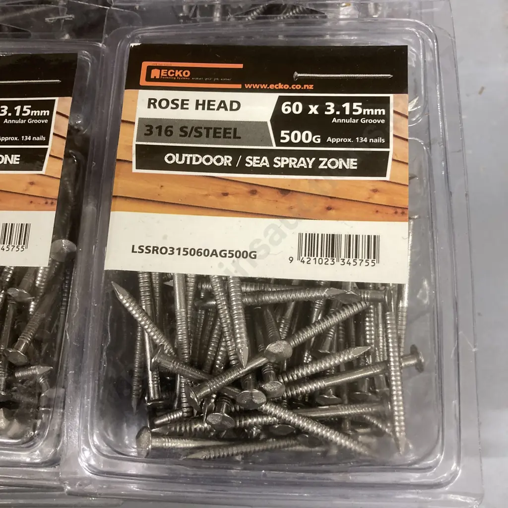 Ecko Rose Head 316 S/Steel Nails (5Kg) 60 x 3.15mm 10 x 500g Packs, Outdoor / Sea Spray Image 1++