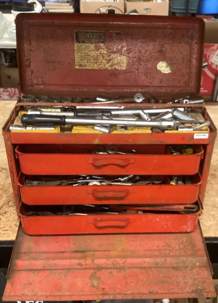 Sidchrome Steel Toolbox, 3 Drawer & Tray, Sockets, Wrenches, Spanners, Crescents, Pipe Wrench, Multi Grips Etc Image 1++