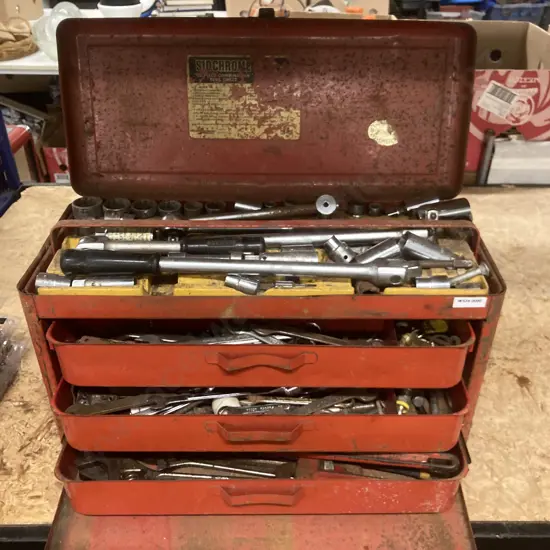 Sidchrome Steel Toolbox, 3 Drawer & Tray, Sockets, Wrenches, Spanners, Crescents, Pipe Wrench, Multi Grips Etc