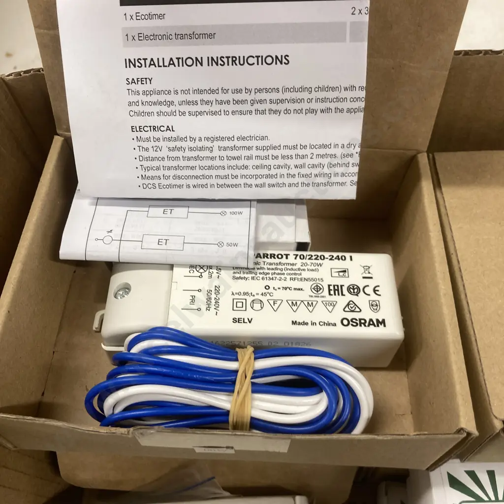 Box Lot Electrical Sundries, Assorted EcoTimer Transformers, Heated Towel Rail Timer - Dimmers Etc Image 1++