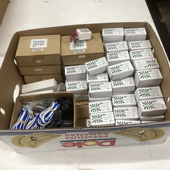 Box Lot Electrical Sundries, Assorted EcoTimer Transformers, Heated Towel Rail Timer - Dimmers Etc