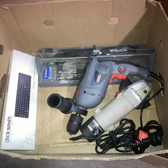 Box Lot Tile Cutter,115mm Angle Grinder, 13mm Hammer Drill, Dick Smith Wireless Keyboard