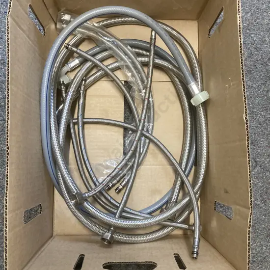Box Lot Assorted Stainless Braided Flexible Hoses, 10 Bar Rubber Hose Etc