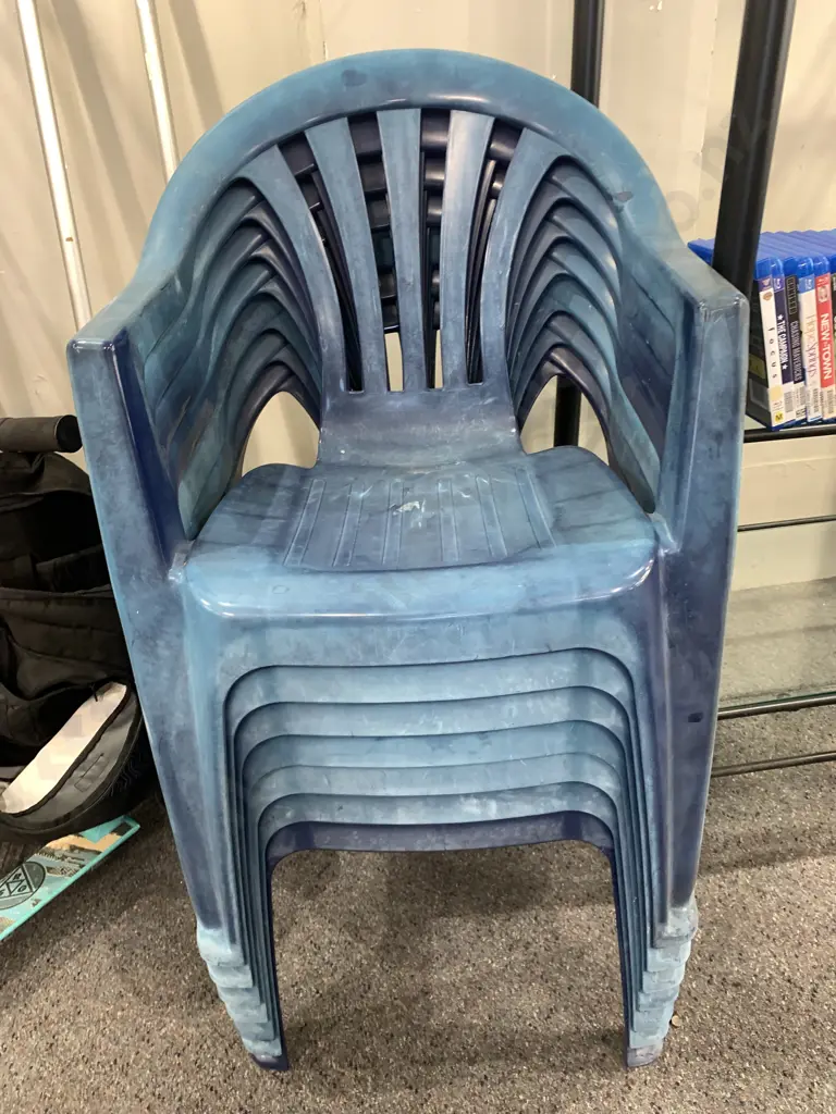 Set of 8 Blue PVC Armed Outdoor Stacking Chairs Image 1++